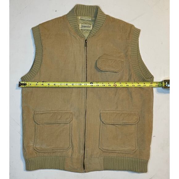 St. John’s Bay Mens L Corduroy Utility Vest Tan Zip Front Quilted Lined Workwear - Picture 5 of 9